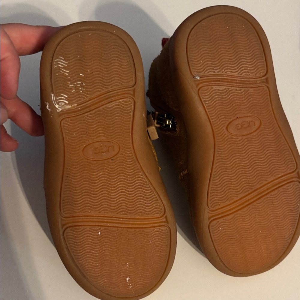 UGG Tan Suede Baby Boots with Red Accents - Picture 4 of 5